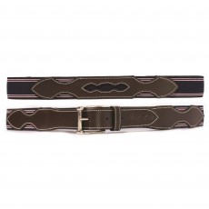 Mark Todd Elasticated Leather Belt (Navy & Pink Stitch)
