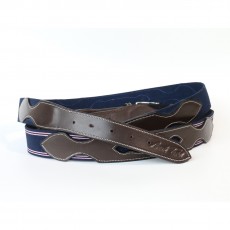 Mark Todd Elasticated Leather Belt (Navy & Pink Stitch)