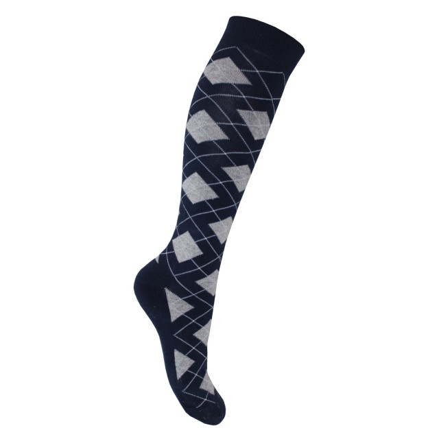 Mark Todd Women's Argyle & Stripe Twin Pack Long Socks (Navy & Grey)