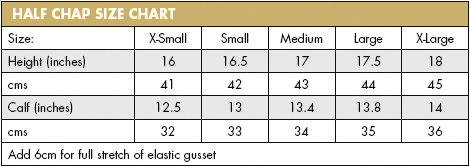half chap size chart