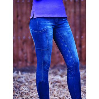 Dublin Ladies Shona Full Grip Silicone Print Denim Breeches (Light Blue Denim) alternative