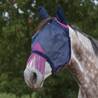 Weatherbeeta Comfitec Deluxe Durable Mesh Mask With Ears &amp; Tassels (Navy/Purple)