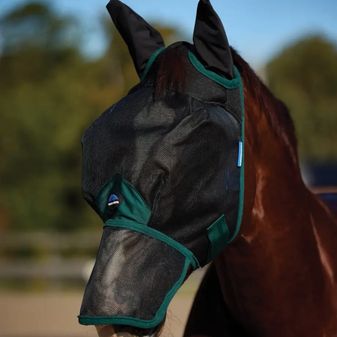 Weatherbeeta ComFiTec Durable Mesh Fly Mask With Ears &amp; Nose (Black/Forest Green)