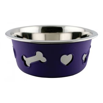 Weatherbeeta Non-Slip Stainless Steel Silicone Bone Pet Bowl (Dark Purple)
