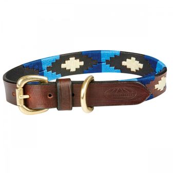 Weatherbeeta Polo Leather Dog Collar (Cowdray Brown/Blue/Blue )