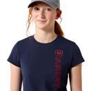 Ariat Youth Vertical Logo Short Sleeve T Shirt (Team Navy/Red) additional 4