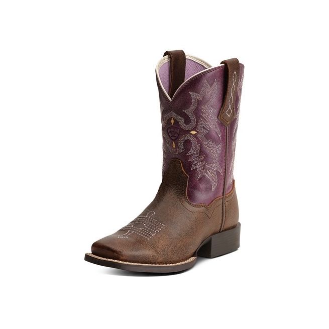 Ariat Youth Tombstone Square Toe Western (Vintage Bomber/Plum)