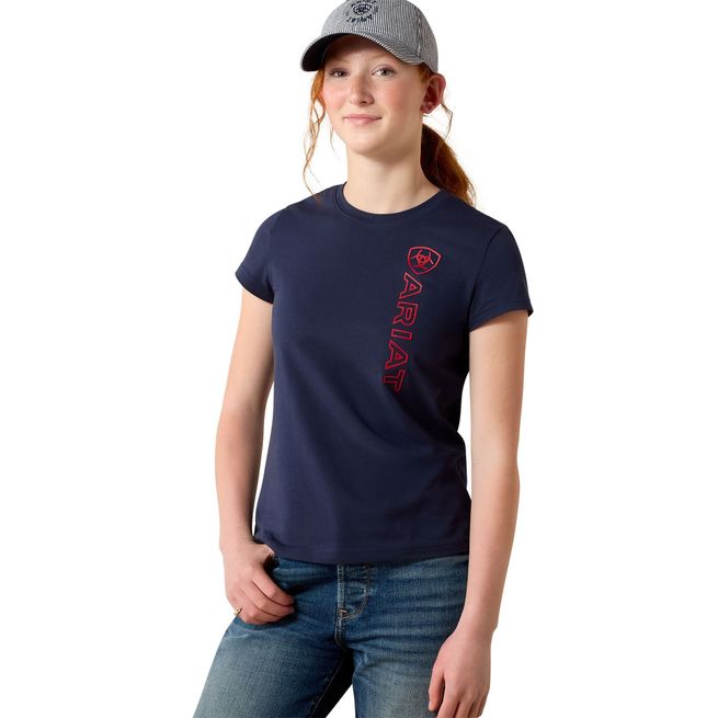 Ariat Youth Vertical Logo Short Sleeve T Shirt (Team Navy/Red)