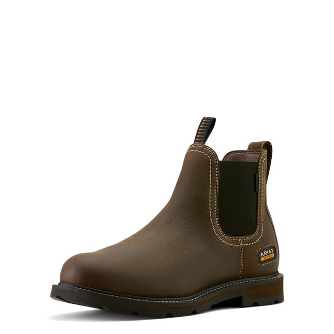 Ariat Men's Groundbreaker Chelsea Waterproof Soft Toe Work Boot (Dark Brown)