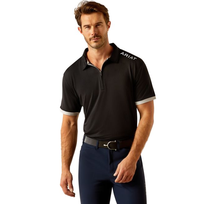 Ariat Mens Bandera Team 1/4 Zip Short Sleeve Polo (Black)