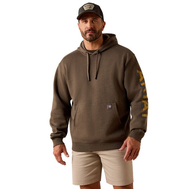 Ariat Mens Rebar Lightweight Logo Hood (Major Brown Heather/Wood Thrush)