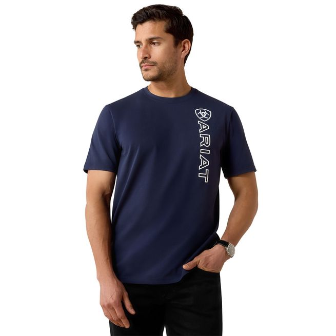 Ariat Mens Vertical Logo Short Sleeve T Shirt (Navy)