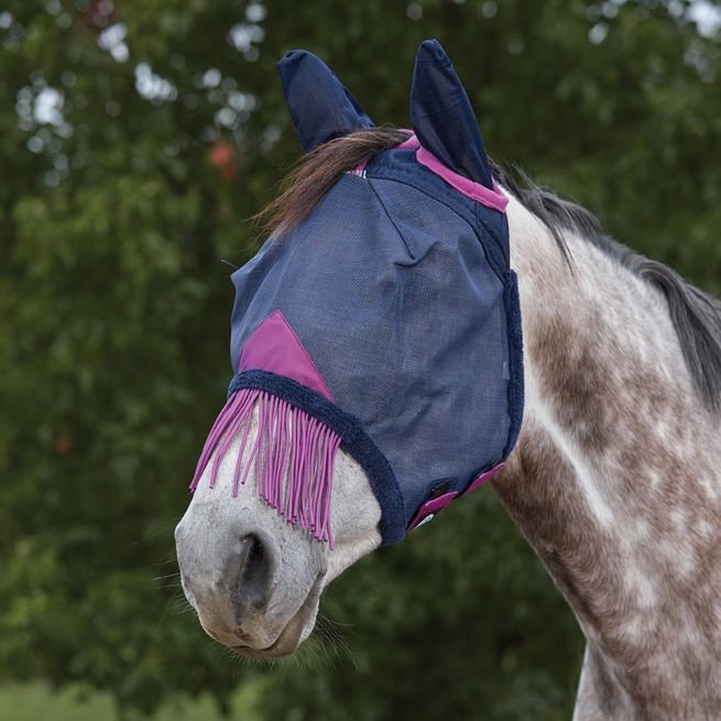 Weatherbeeta Comfitec Deluxe Durable Mesh Mask With Ears &amp; Tassels (Navy/Purple)