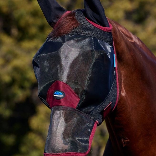 Weatherbeeta ComFiTec Fine Mesh Fly Mask With Ears &amp; Nose (Black/Burgundy)