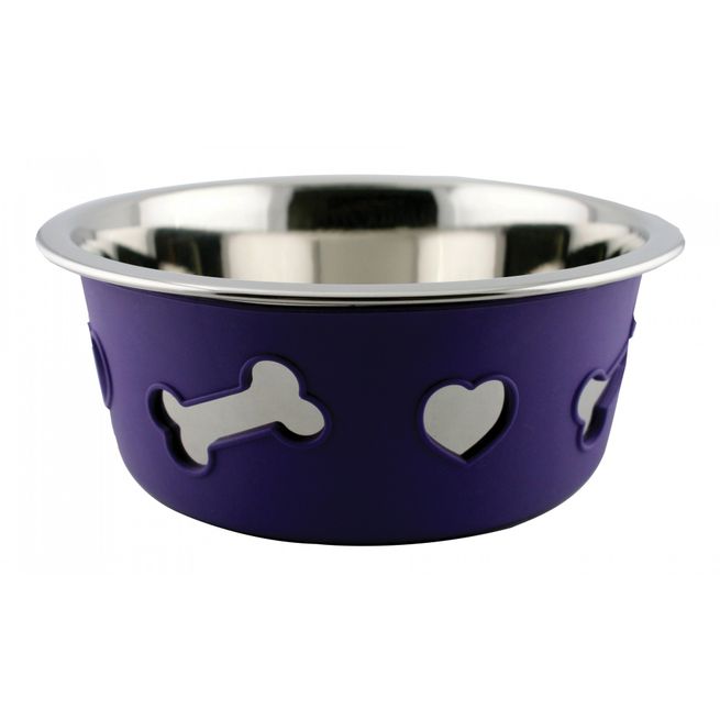 Weatherbeeta Non-Slip Stainless Steel Silicone Bone Pet Bowl (Dark Purple)
