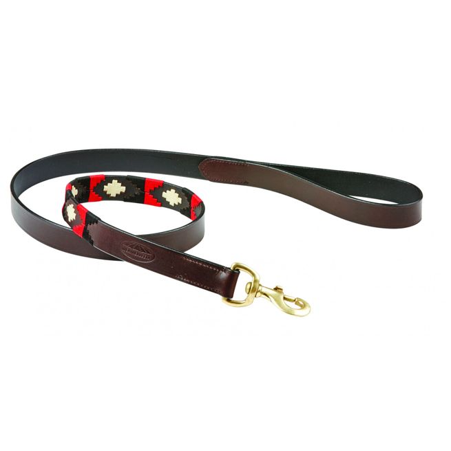 Weatherbeeta Polo Leather Dog Lead (Cowdray Brown/Black/Red/White)