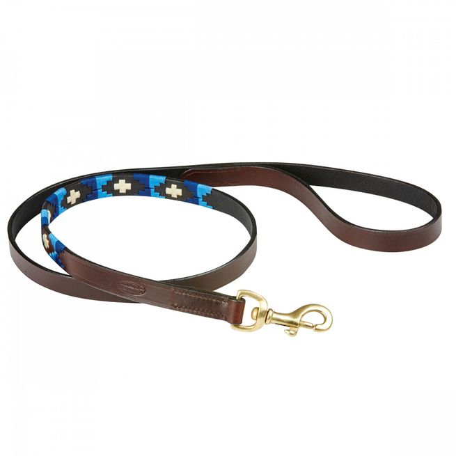 Weatherbeeta Polo Leather Dog Lead (Cowdray Brown/Blue/Blue)