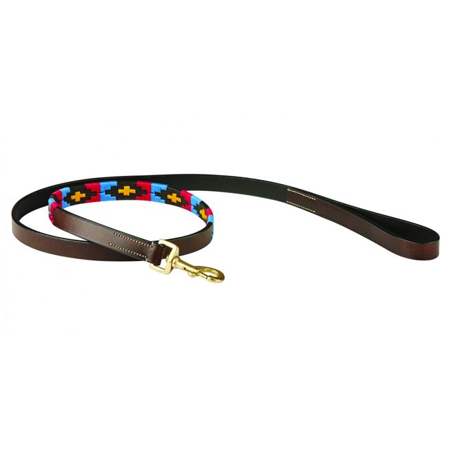 Weatherbeeta Polo Leather Dog Lead (Cowdray Brown/Pink/Blue/Yellow)