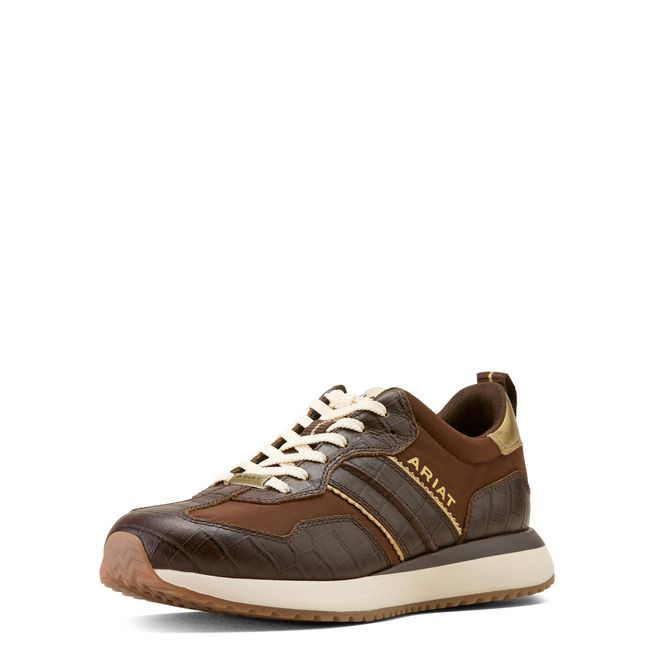 Ariat Women's Ranch Runner Shoe (Aged Tan/Espresso Croc Print)