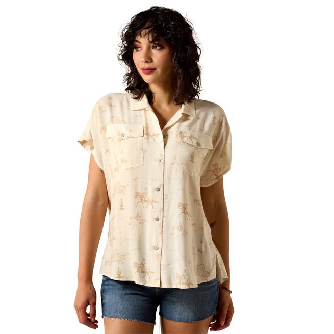 Ariat Womens Badlands Short Sleeve Shirt (Turtledove Ranchscape)