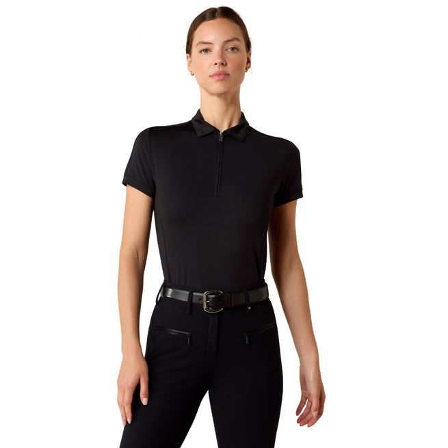 Ariat Womens Bandera 1/4 Zip Short Sleeve Polo (Black)