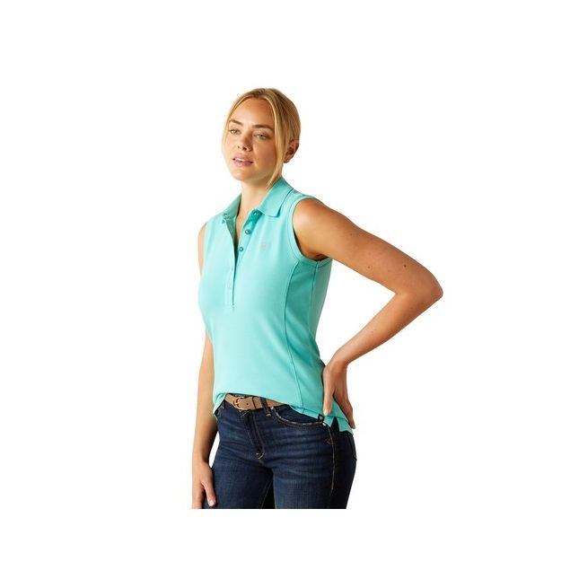 Ariat Womens Prix 3.0 Sleeveless Polo (Pool Blue)