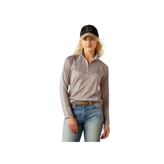 Ariat Womens Sunstopper 3.0 1/4 Zip Baselayer (Silver Sconce Fern)