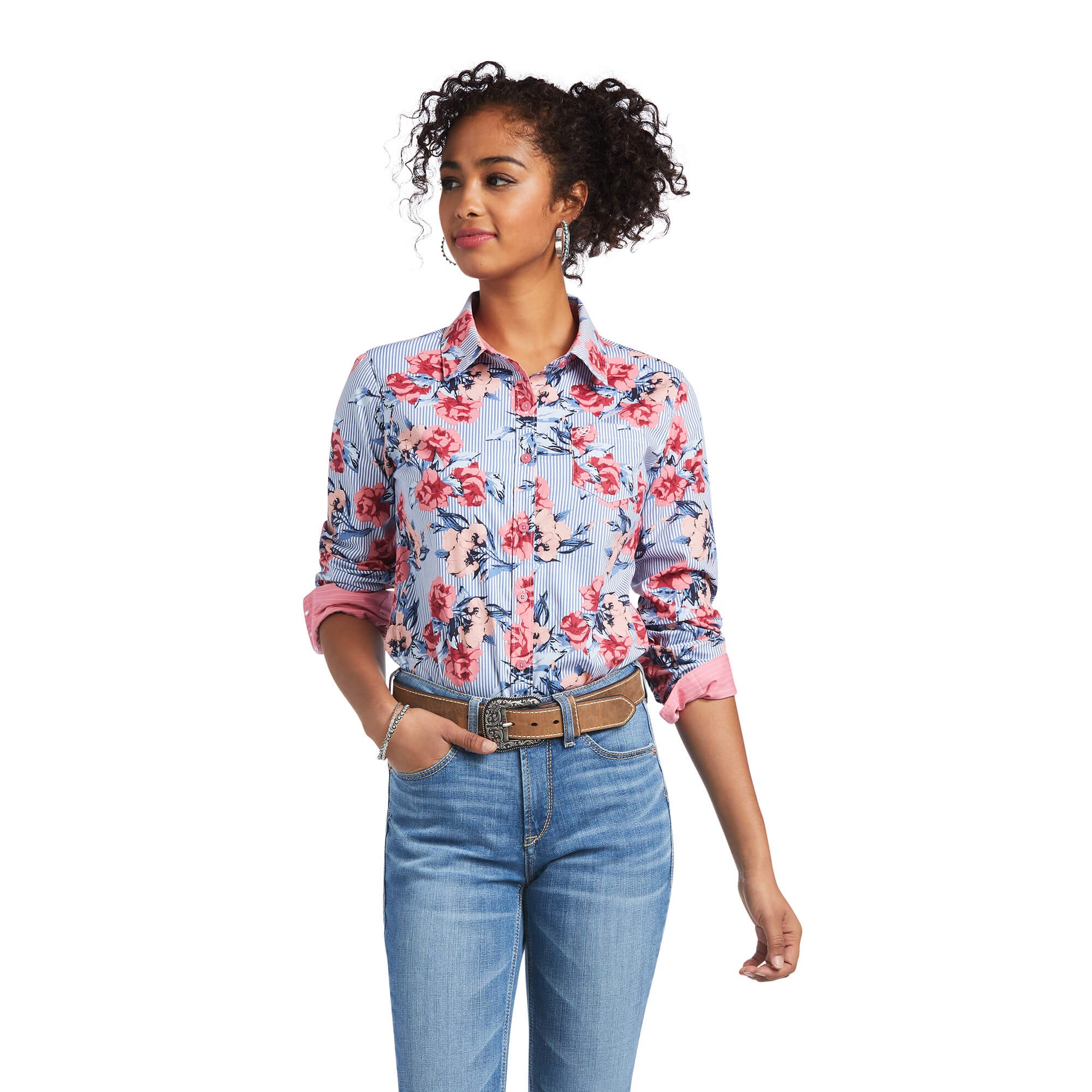 Ariat Damen Kirby Stretch Shirt - 50er Popeline Mit 3% Elasthan & Brusttasche