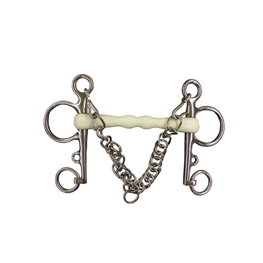 Rubber Mullen Mouth Pelham Bit in Black/Stainless Steel - 5.5 - The