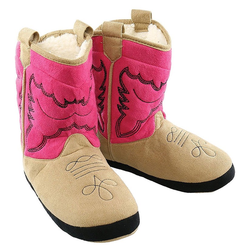 LazyOne Unisex Pink Cowboy Bootie Slippers