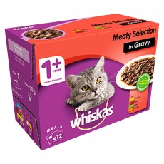 Whiskas 1+ Cat Pouches (Meat Selection In Gravy) 12 x 100g