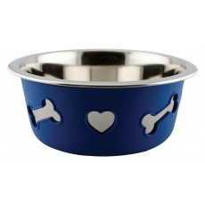 Weatherbeeta Non-Slip Stainless Steel Silicone Bone Pet Bowl (Blue)