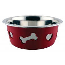 Weatherbeeta Non-Slip Stainless Steel Silicone Bone Pet Bowl (Raspberry)