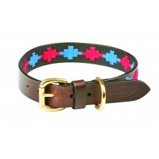 Weatherbeeta Polo Leather Dog Collar (Beaufort Brown/Pink/Blue)