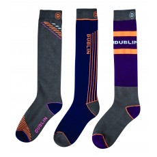 Dublin Adults 3 Pack Socks (Blue Indigo Neon)
