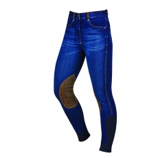 Dublin Ladies Shona Knee Patch Denim Breeches (Blue Denim/Navy)