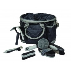 Roma Deluxe 6 Piece Grooming Bag (Black/Silver)