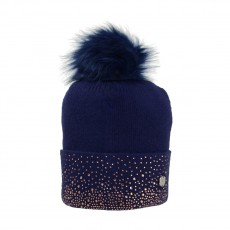 Hy Equestrian Alaska Diamante Bobble Hat (Navy/Rose Gold)