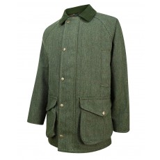 Hoggs of Fife Men's Harewood Lambswool Tweed Waterproof Shooting Coat (Dark Green Herringbone/Red)