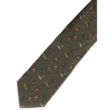 Hoggs of Fife Men's Silk Country Tie (Green - Mixed Birds)