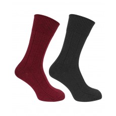 Hoggs of Fife Unisex Brogue Merino Country Socks - Twin Pack (Green/Burgundy)