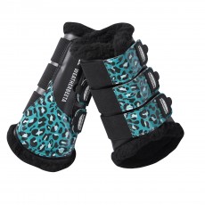 Weatherbeeta Leopard Brushing Boots (Turquoise Leopard Print)