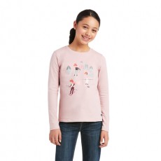 Ariat Youth Powder Ponies Long Sleeve T-Shirt (Ash Rose)