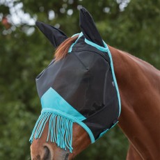 Weatherbeeta Comfitec Deluxe Fine Mesh Mask With Ears & Tassels (Black/Turquoise)