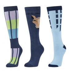 Dublin Adults 3 Pack Socks (Blueberry Navy Horse Face)