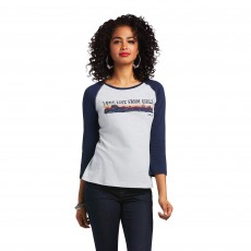 Ariat Women's REAL Long Live Baseball Tee (Heather Grey/Navy)