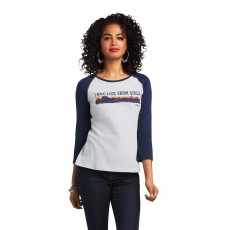 Ariat Women's REAL Long Live Baseball Tee (Heather Grey/Navy)