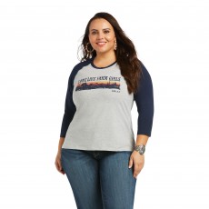 Ariat Women's REAL Long Live Baseball Tee (Heather Grey/Navy)