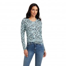 Ariat Womens Melange Print Long Sleeve T Shirt (Blue Surf)