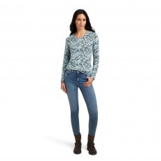 Ariat Womens Melange Print Long Sleeve T Shirt (Blue Surf)